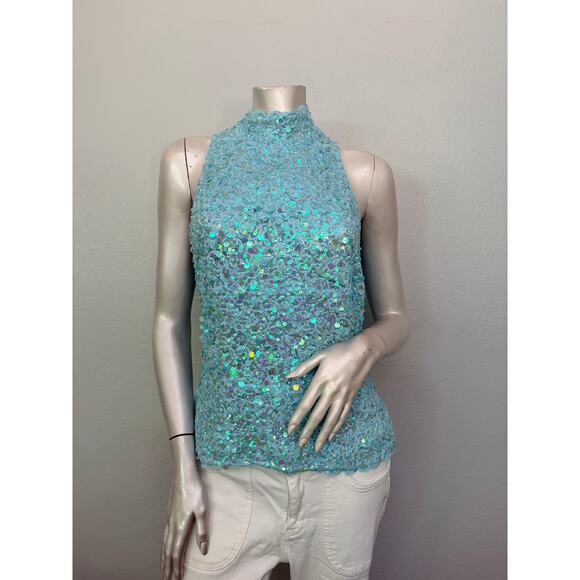 Vintage Cache Blue Sequin Beaded Tank Y2K Party Top #party #y2k #2000’s #beaded - Picture 1 of 5